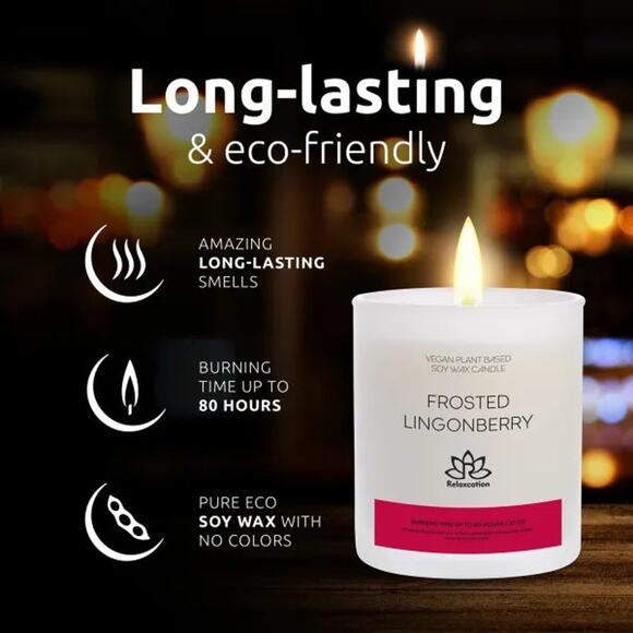 FROSTED LINGONBERRY Soy Wax Candle in Glass Jar (10 oz) - Picture 4 of 7